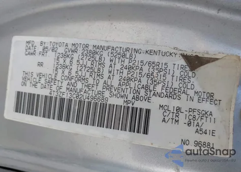 2002 Toyota Sienna Le from USA, damaged, VIN 4T3ZF13C02U496689